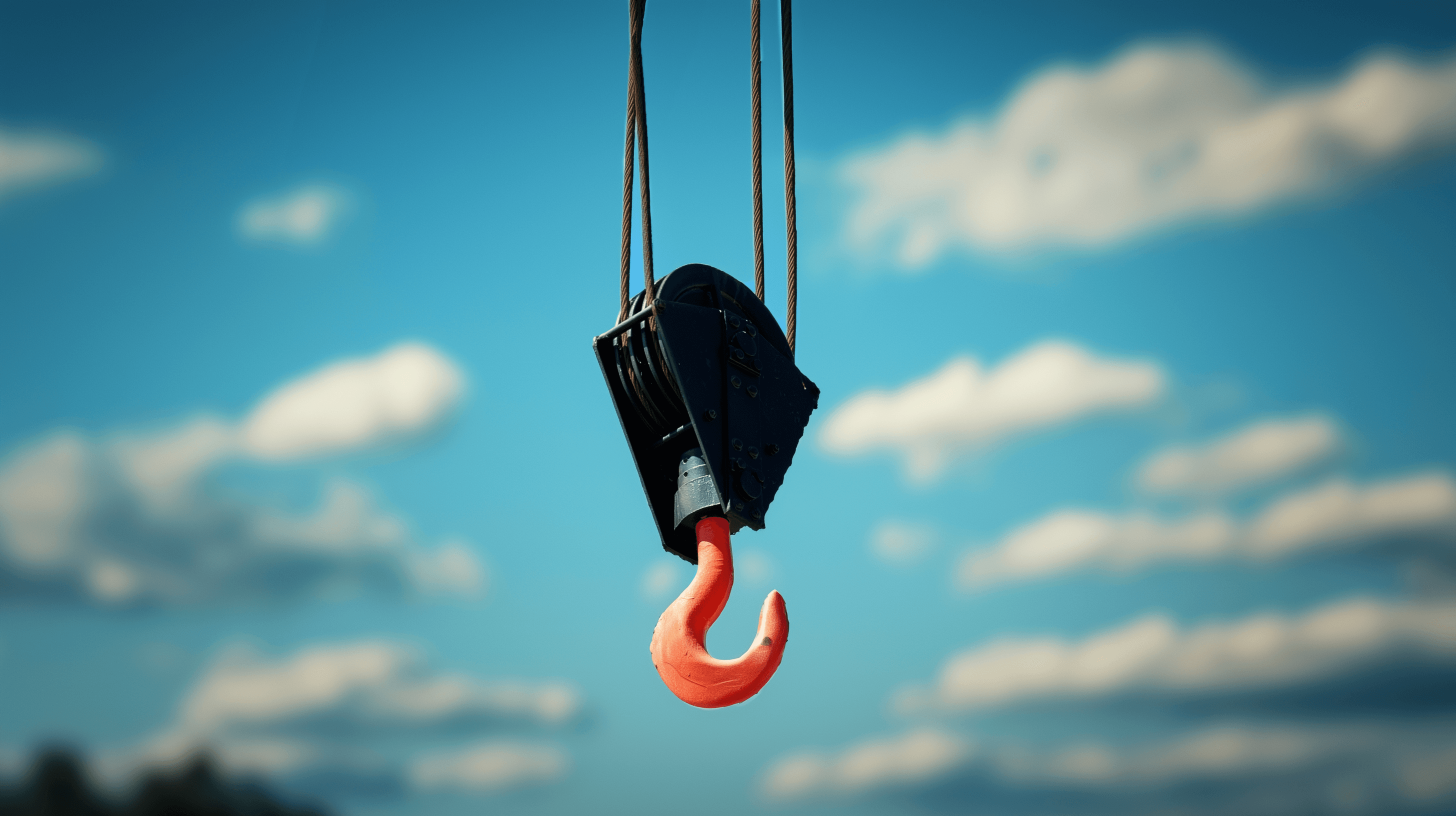 Crane lifting HVAC unit against bright sky in Tennessee